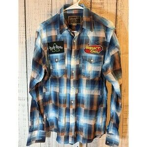 Wrangler Retro Men’s Shirt Pearl Snap Plaid Western Cowboy Sponsor Patches